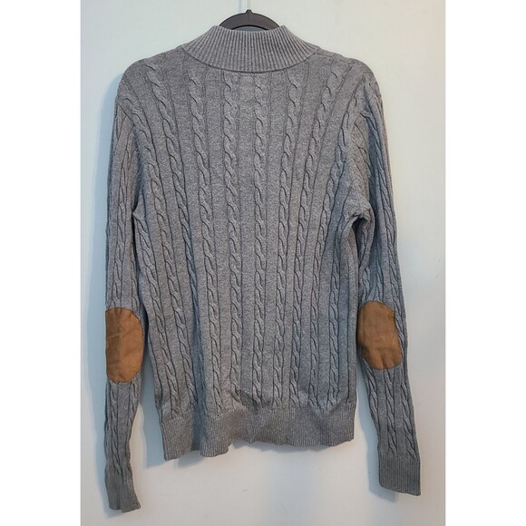 Hope & Henry Mens Cable Knit Organic Cotton Elbow Patch 1/4 Zip Sweater Academia - Picture 2 of 12